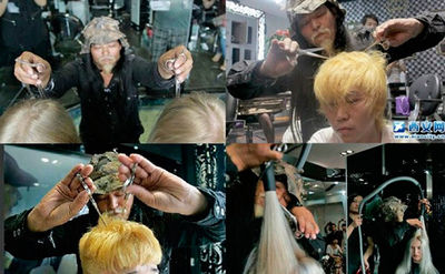 Китайский парикмахер стрижет с закрытыми глазами